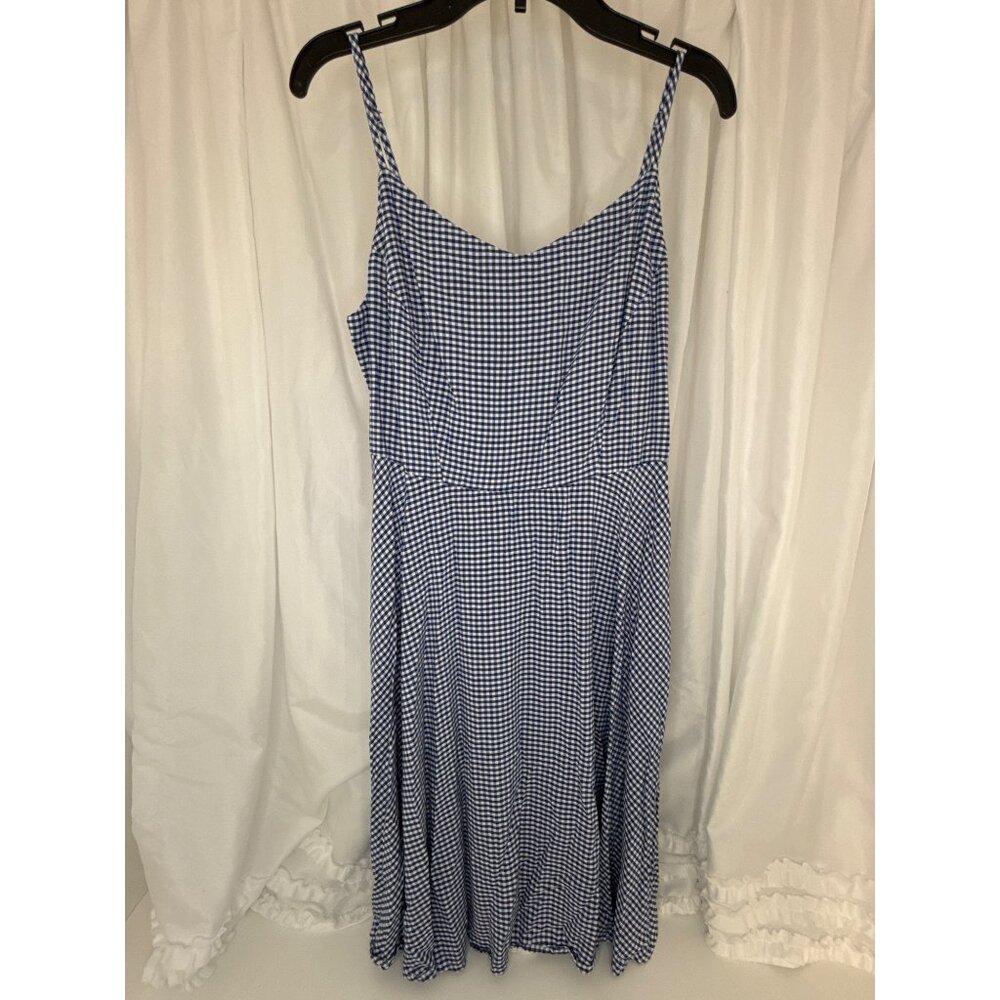 Old Navy Blue & White Gingham Midi Dress With Smocked Bodice & Adjustable Straps